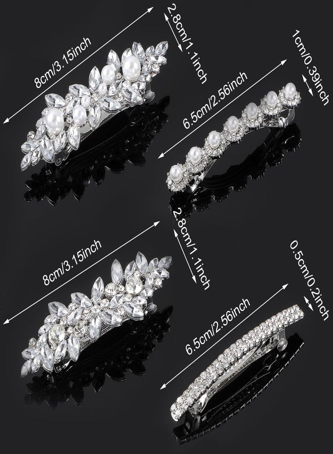 Nogeqi 4PCS Sparkly Rhinestone Hair Clips for Women, Silver Flower Crystal Hair Clips, Metal Alloy Rhinestone Barrettes Accessories for Wedding, Party, Everyday - Image 3